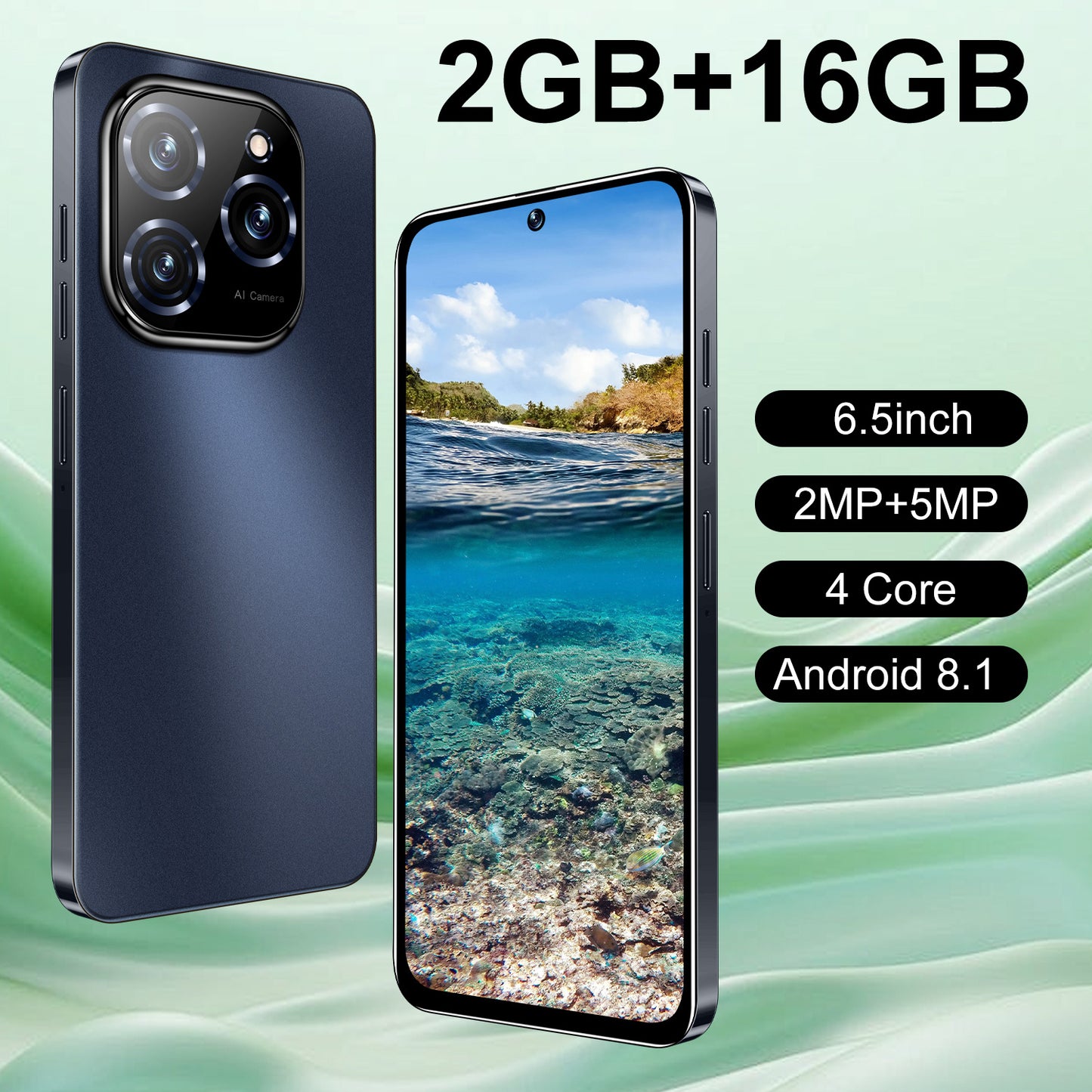 Dual SM dual standby, GPS, latest smartphone 3G network, 2GB RAM+16GB, 2MP+5MP, Android 8.1