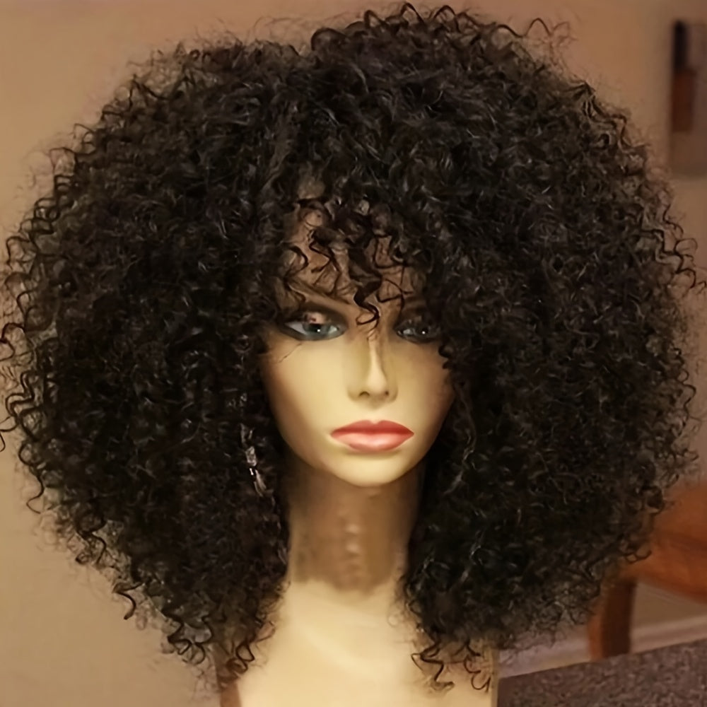Women'S 16-Inch Stylish Short Curly Hair Wig in Black And Dark Brown Suitable for Daily Wear
