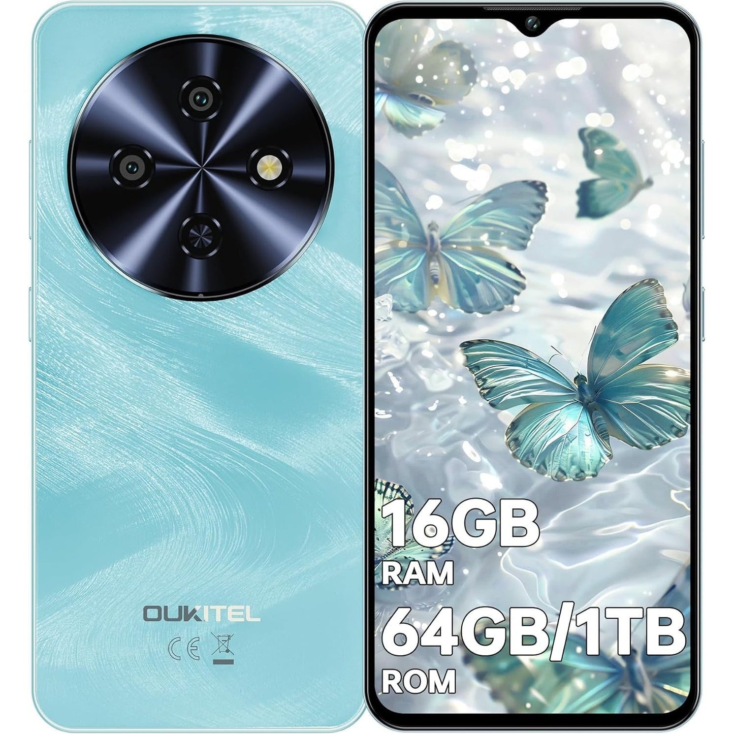 OUKITEL C5 Smartphone 2025 - 16GB+64GB/1TB, Android 14, 6.52" HD Display, 5000mAh Battery, 13MP+5MP Dual Cameras, 4G Dual SIM, Face ID, GPS