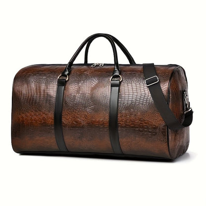 Vintage Crocodile Pattern Duffel Bag – Retro Large Capacity Travel Tote (Black, Light Brown, Dark Brown)