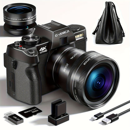 G-ANICA Fotocamera Digitale 48MP 4K Vlogging Camera WiFi con App, Macro + Wide Lens, Display OLED, Autofocus, 32GB
