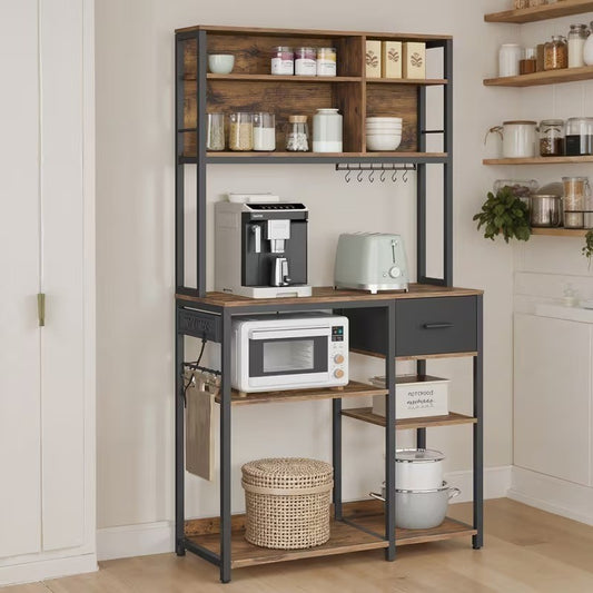 Scaffale da Cucina con Multipresa, Mobile Cucina per Microonde con Ripiani e Gan