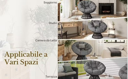 Costoffs Sedia Papasan Girevole a 360° in Rattan Polietilene Esterno, Terrazzo