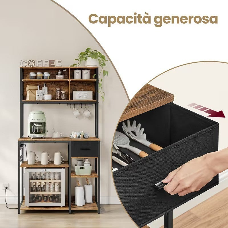 Scaffale da Cucina con Multipresa, Mobile Cucina per Microonde con Ripiani e Gan
