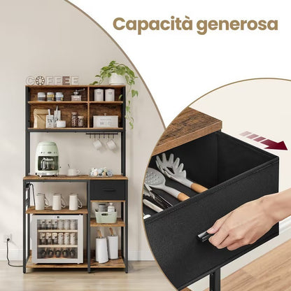 Scaffale da Cucina con Multipresa, Mobile Cucina per Microonde con Ripiani e Gan