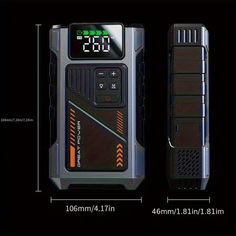 12,000mAh Jump Starter Power Pack 6000A Car Battery Booster & 150PSI LCD Display