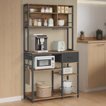 Scaffale da Cucina con Multipresa, Mobile Cucina per Microonde con Ripiani e Gan