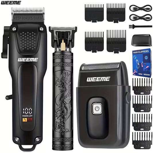 3 Pezzi Tagliacapelli Professionale Uomo + Rifinitore Barba+Rasoio Elettrico Kit