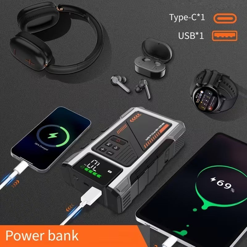 12,000mAh Jump Starter Power Pack 6000A Car Battery Booster & 150PSI LCD Display