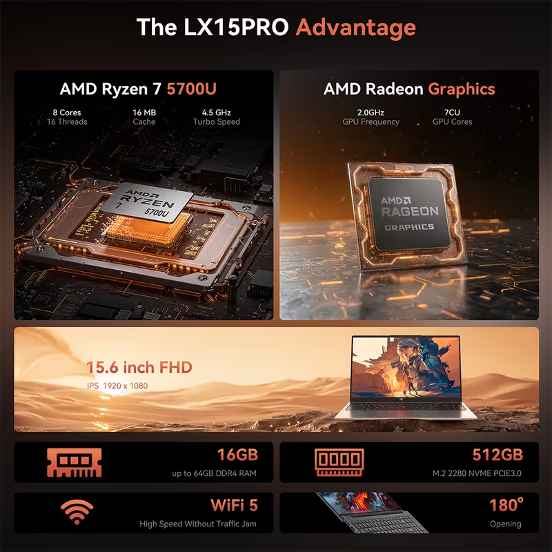 Ryzen 7 Gaming Laptop 16GB RAM 512GB SSD 15.6" FHD Display Intel Celeron N4000