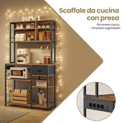 Scaffale da Cucina con Multipresa, Mobile Cucina per Microonde con Ripiani e Gan