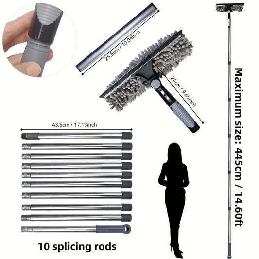 Kit 2 in 1 per la pulizia di finestre alte con 10 aste di prolunga senza aliment