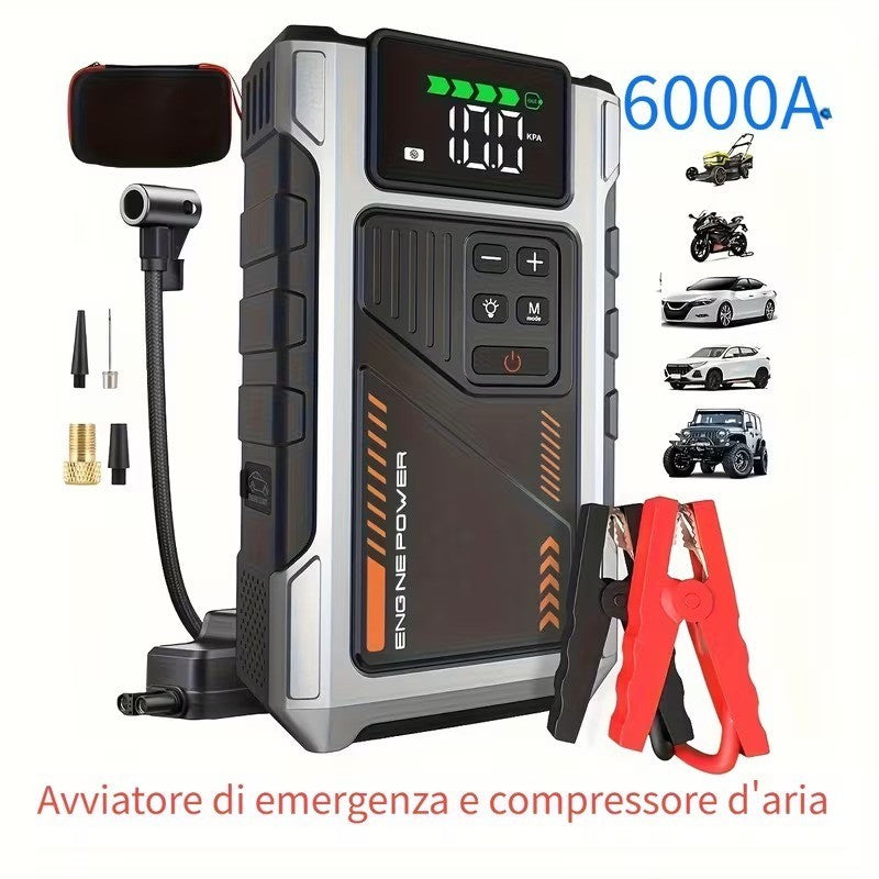 12,000mAh Jump Starter Power Pack 6000A Car Battery Booster & 150PSI LCD Display