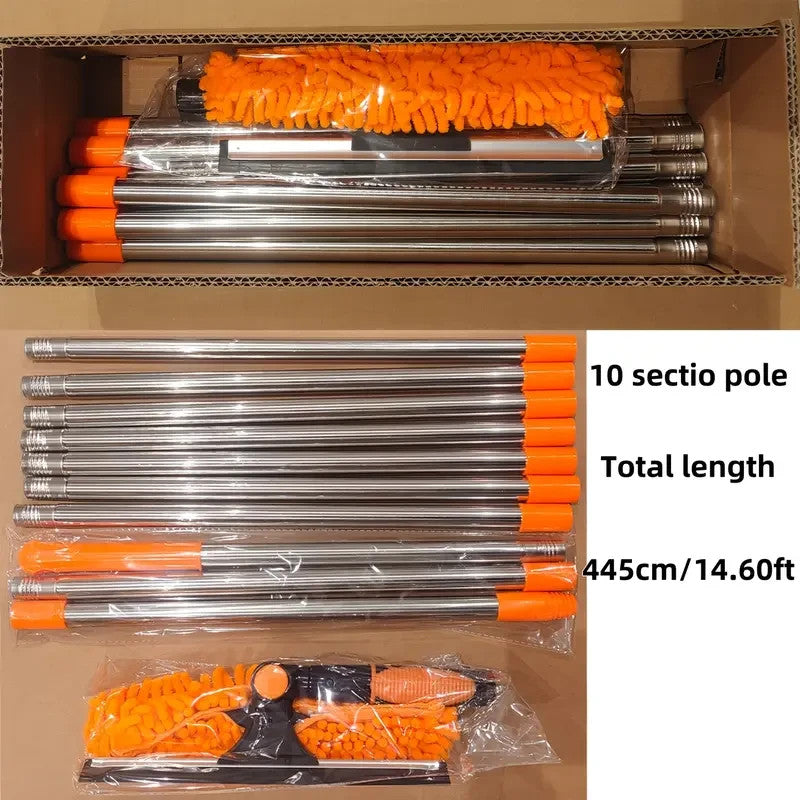 Kit 2 in 1 per la pulizia di finestre alte con 10 aste di prolunga senza aliment