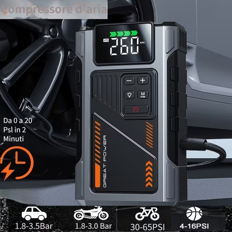 12,000mAh Jump Starter Power Pack 6000A Car Battery Booster & 150PSI LCD Display