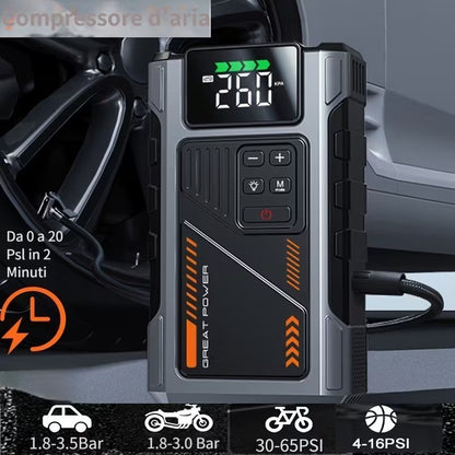 12,000mAh Jump Starter Power Pack 6000A Car Battery Booster & 150PSI LCD Display