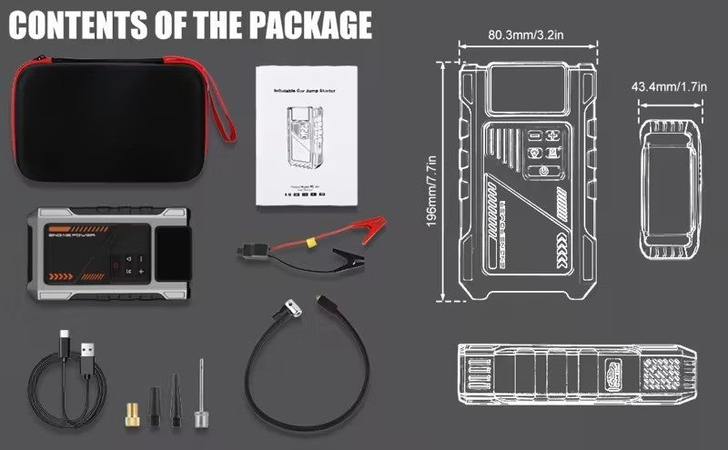 12,000mAh Jump Starter Power Pack 6000A Car Battery Booster & 150PSI LCD Display