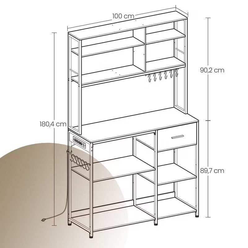 Scaffale da Cucina con Multipresa, Mobile Cucina per Microonde con Ripiani e Gan