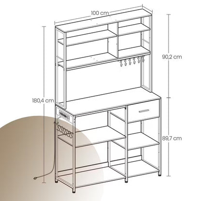 Scaffale da Cucina con Multipresa, Mobile Cucina per Microonde con Ripiani e Gan