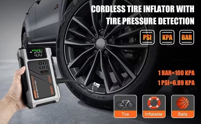 12,000mAh Jump Starter Power Pack 6000A Car Battery Booster & 150PSI LCD Display