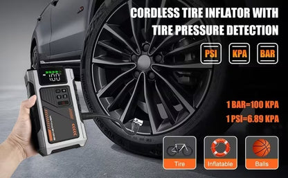 12,000mAh Jump Starter Power Pack 6000A Car Battery Booster & 150PSI LCD Display