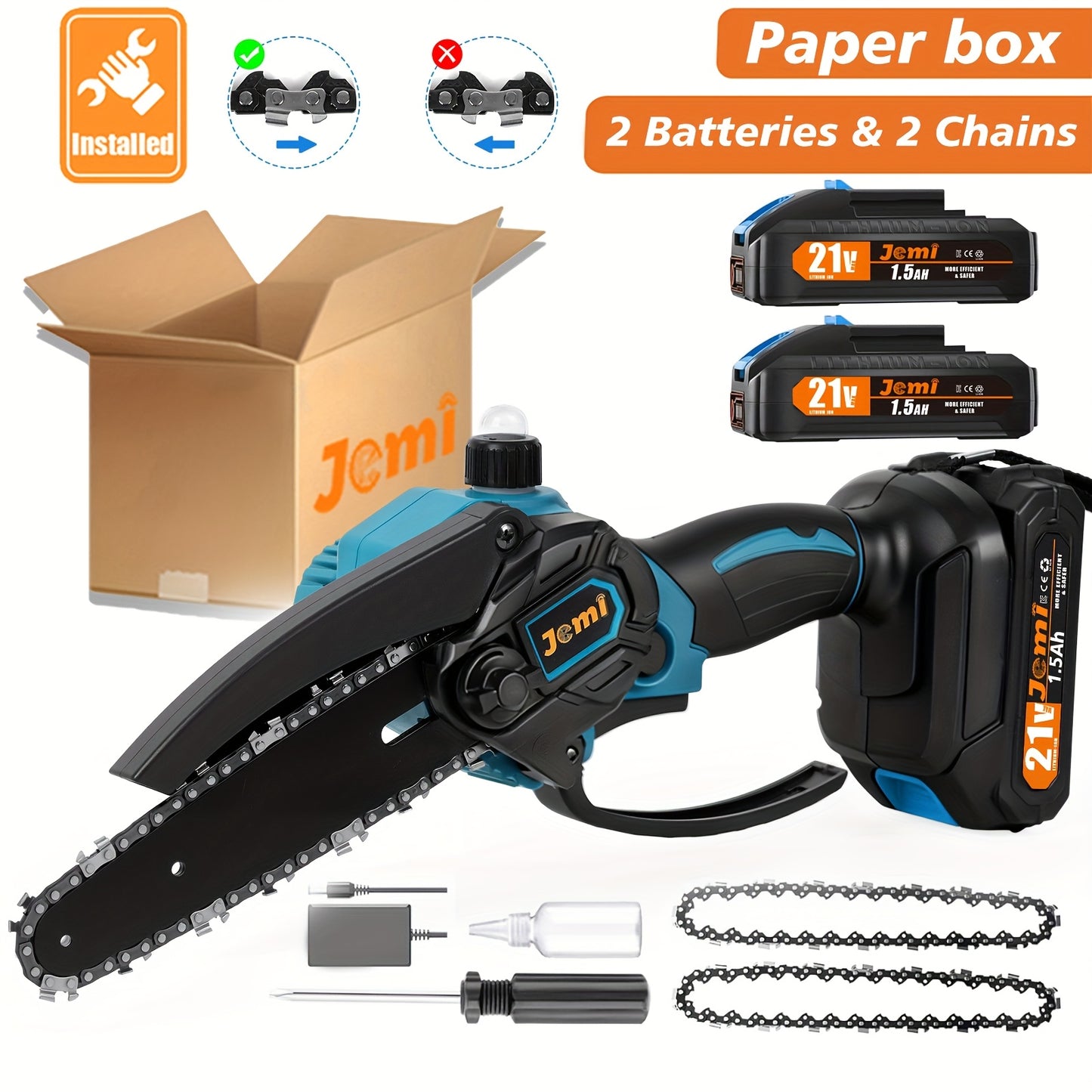 Mini Cordless Chainsaw for Pruning 2x5000 mAh, 6 Inch 880W Wood Cutting