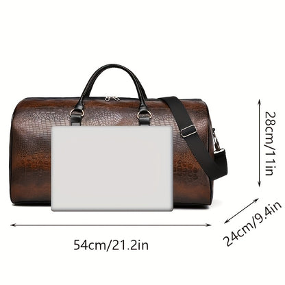 Vintage Crocodile Pattern Duffel Bag – Retro Large Capacity Travel Tote (Black, Light Brown, Dark Brown)