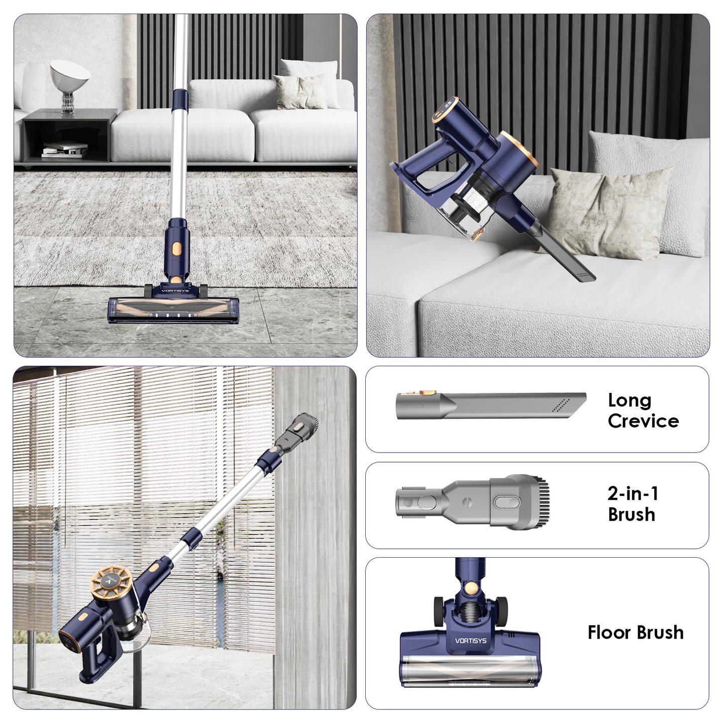 60000PA 350W Cordless Vacuum Cleaner, 1.1L Dust Bin, Adjustable