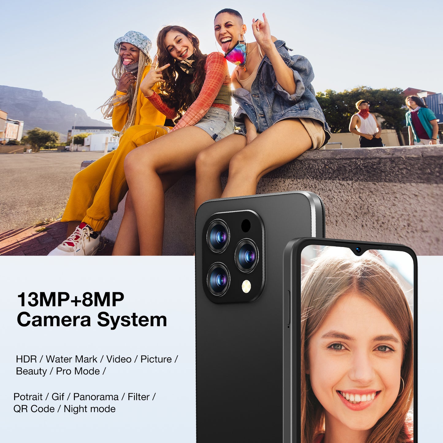 DOOGEE N55PRO Android 14, 16GB + 256GB, 6.56" HD+ 90Hz Octa Core 5150Mah 13MP+8MP Camera, 4G Dual SIM, Face Recognition/Otg/Gps