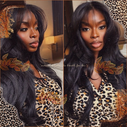 200% Density Brazilian Human Hair Wig Glueless Scalp Top Wig with Natural #1B Color - Body Wavy Long True Length Wig for Women, Machine-Made Full Hair No Lace Front Wigs Suitable for Skin Tones