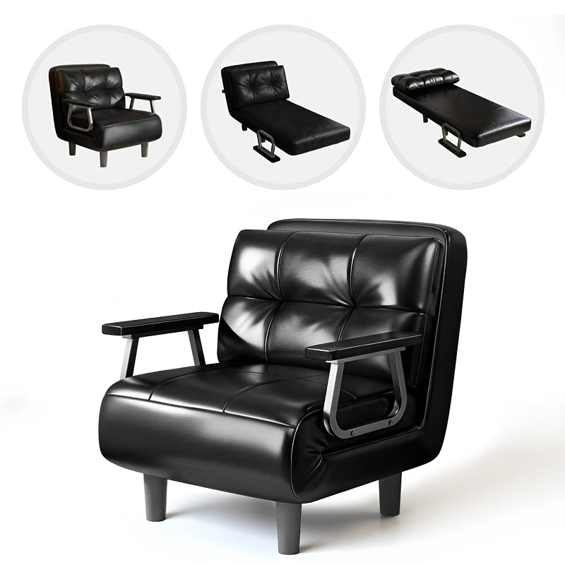 Foldable Sofa Bed Frame with Leather Armrests - Space-Saving Sleeper Bed Suitable for Small Apartments, Dorms, Guest Rooms