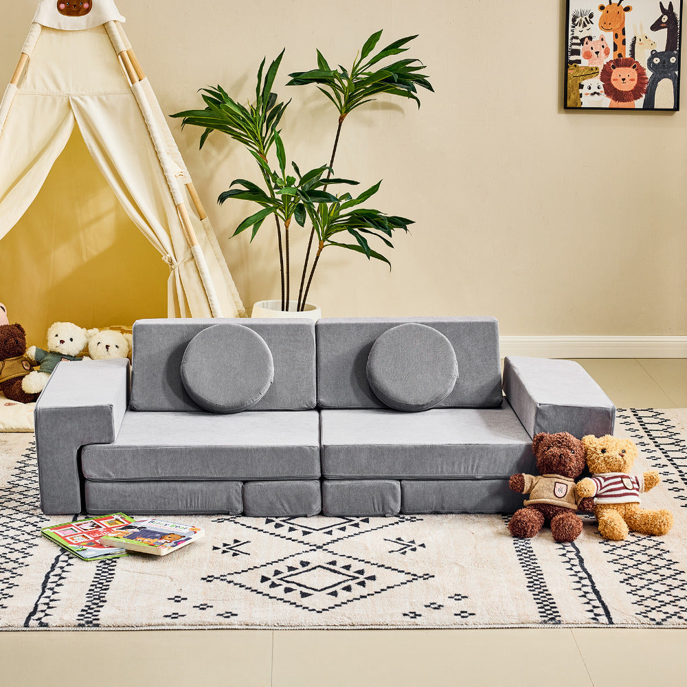 A 14pcs Modular Sofa Set That Can Be Reconfigured, Featuring Adjustable Layouts And Comfortable Gray Foam Material, Suitable for Living Rooms And Bedrooms