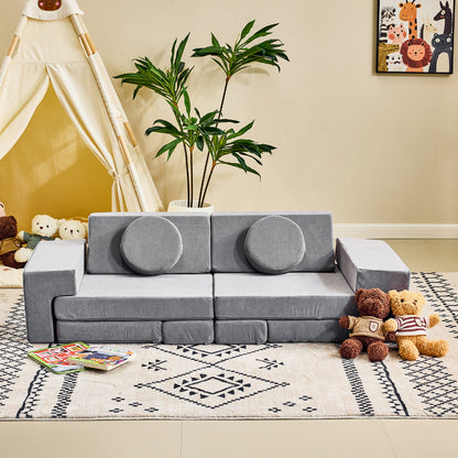A 14pcs Modular Sofa Set That Can Be Reconfigured, Featuring Adjustable Layouts And Comfortable Gray Foam Material, Suitable for Living Rooms And Bedrooms