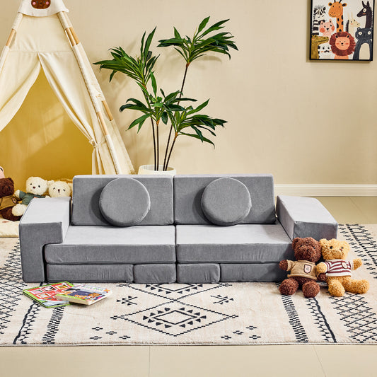 A 14pcs Modular Sofa Set That Can Be Reconfigured, Featuring Adjustable Layouts And Comfortable Gray Foam Material, Suitable for Living Rooms And Bedrooms