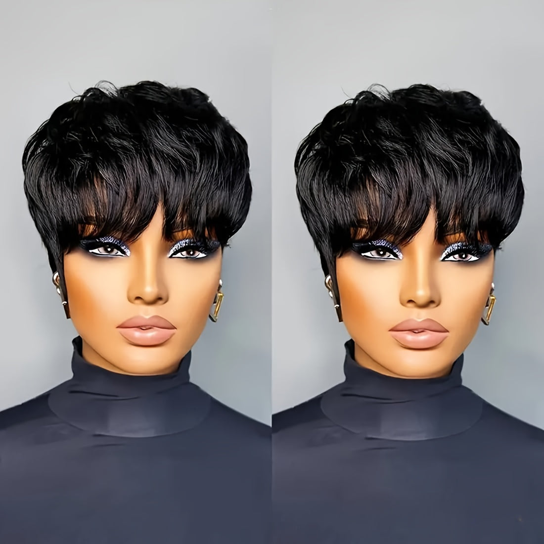 Short Bob Wig, Hair, Black, Female with Bangs, Natural Black, Short Layered, Daily Use
