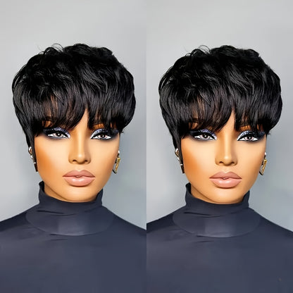 Short Bob Wig, Hair, Black, Female with Bangs, Natural Black, Short Layered, Daily Use