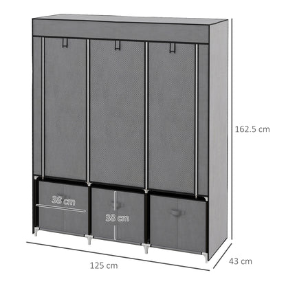 HOMCOM Space Saving Fabric Wardrobe, Folding Wardrobe with Shelves and Drawers, Zip Roll-Up Doors, 125x43x162.5cm
