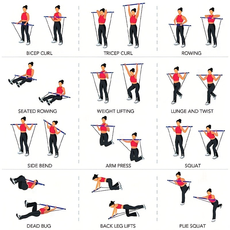 1pc Lingpeng Pilates Bar Kit with Colorful Resistance Bands – Stainless Steel Home Gym Equipment for Full Body Workout