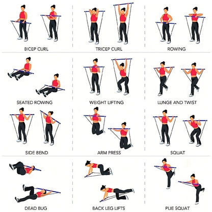 1pc Lingpeng Pilates Bar Kit with Colorful Resistance Bands – Stainless Steel Home Gym Equipment for Full Body Workout