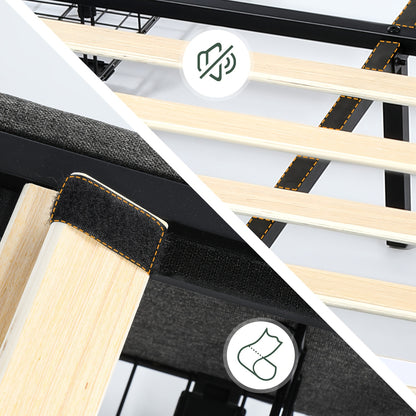 Kehot Letto Matrimoniale 140x200 con LED e 4 Cassetti Contenitore, Letto Imbottito in Tessuto Grigio con Testiera LED USB, Struttura Letto con Doghe in Legno e Metallo