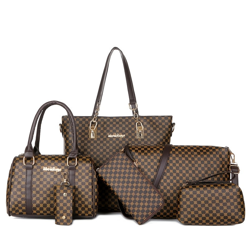 6pcs Women's Handbag Collection - Geometric Crossbody Bags with Zipper Closure, Handbags Suitable for Everyday