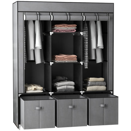 HOMCOM Space Saving Fabric Wardrobe, Folding Wardrobe with Shelves and Drawers, Zip Roll-Up Doors, 125x43x162.5cm