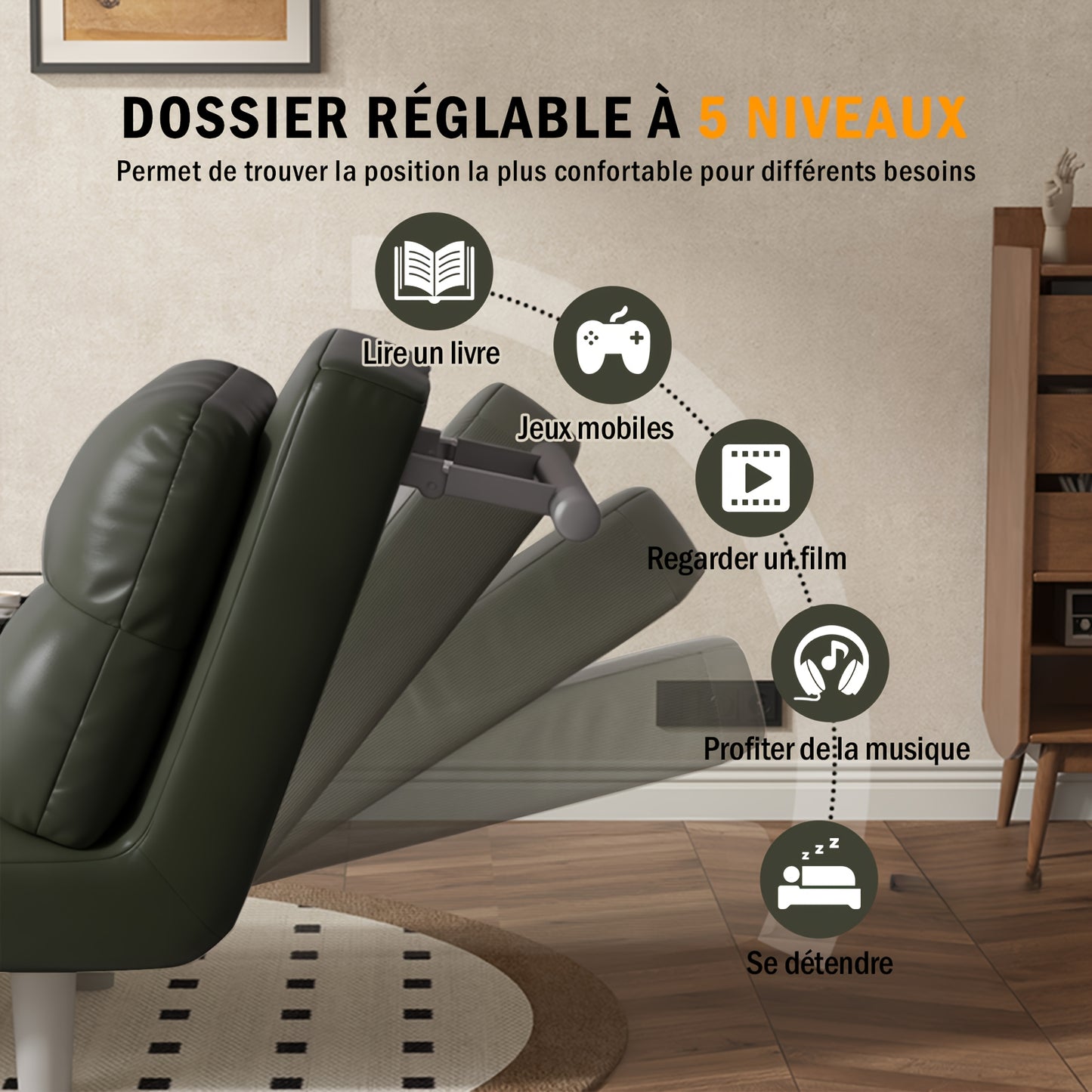 Foldable Sofa Bed Frame with Leather Armrests - Space-Saving Sleeper Bed Suitable for Small Apartments, Dorms, Guest Rooms