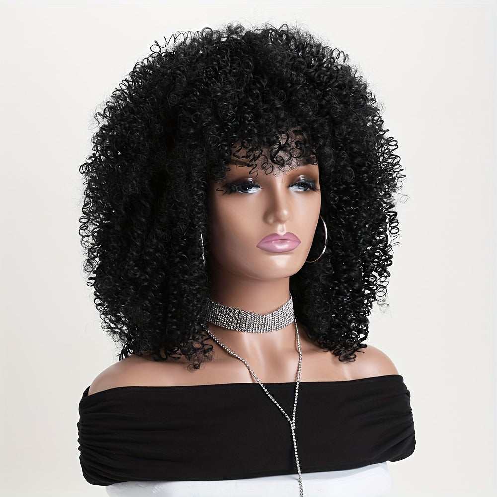 Women'S 16-Inch Stylish Short Curly Hair Wig in Black And Dark Brown Suitable for Daily Wear