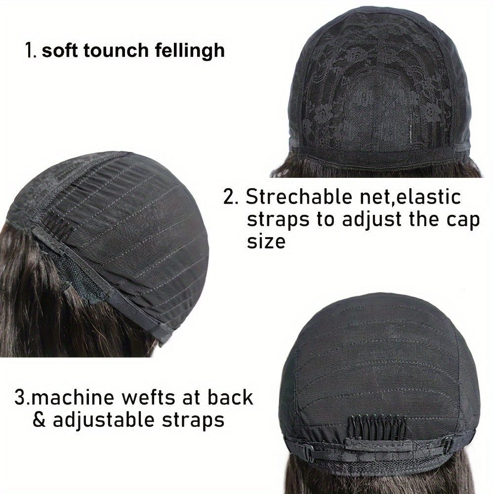 150% Density Short Bob Human Hair Wigs with Bangs | Straight, Glueless, Full Machine Made, 100% Real Human Hair, Rose Net Cap, by FUNKY GIRL