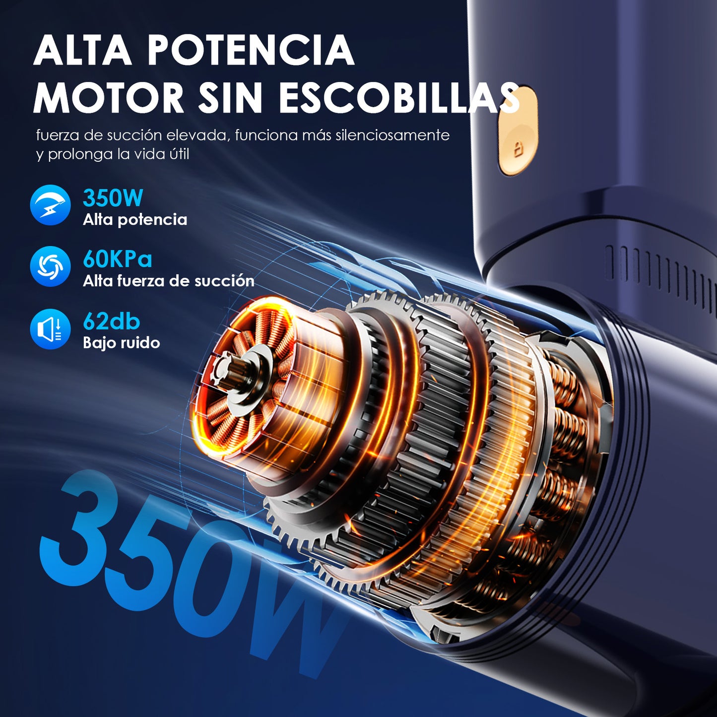 60000PA 350W Cordless Vacuum Cleaner, 1.1L Dust Bin, Adjustable