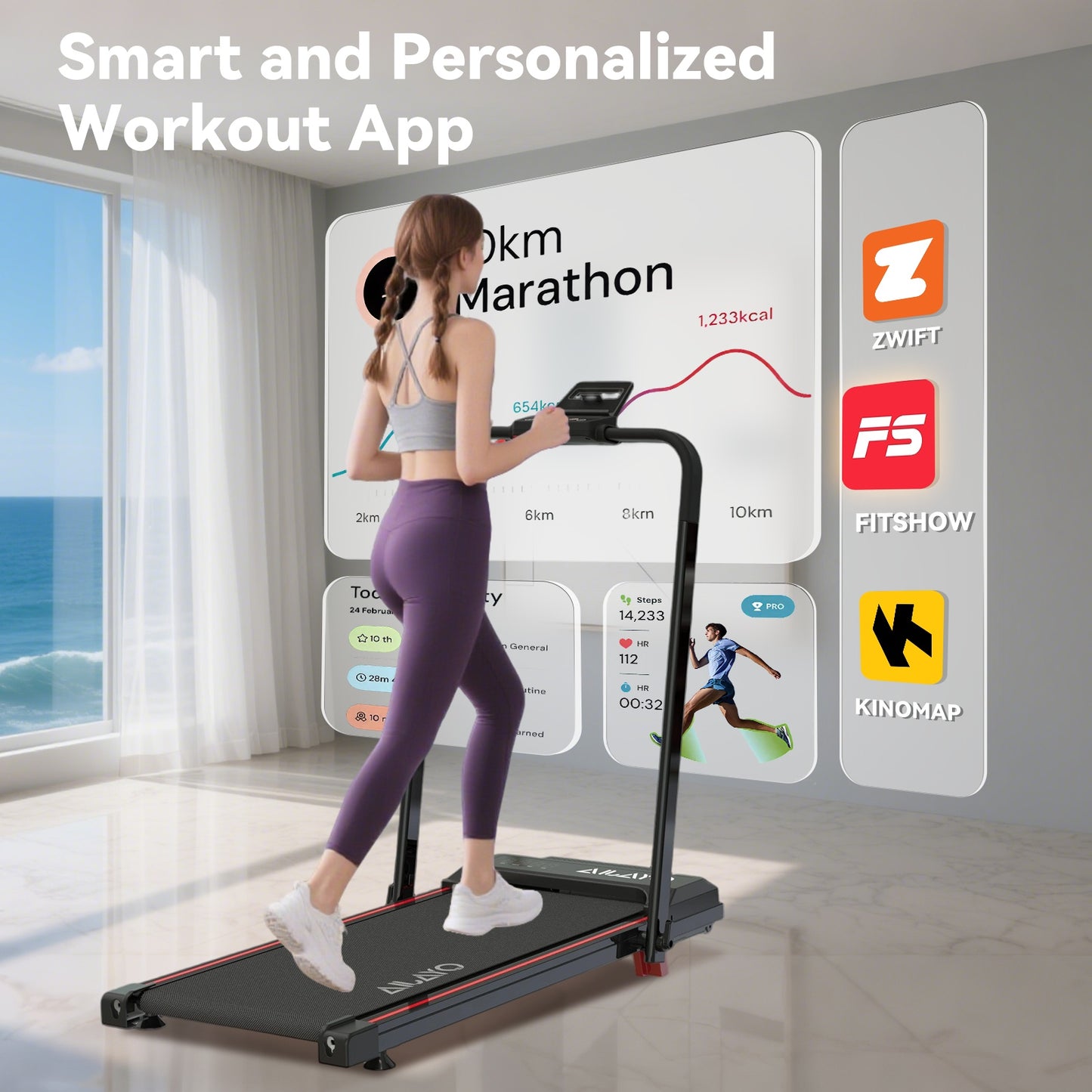 Tapis Roulant Elettrico Silenzioso Pieghevole Regolabile Velocità 12 km/h, LED