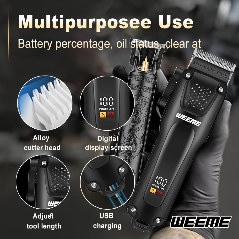 3 Piece Professional Hair Clipper for Men + Beard Trimmer + Electric Razor Kit