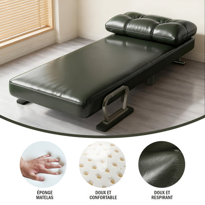 Foldable Sofa Bed Frame with Leather Armrests - Space-Saving Sleeper Bed Suitable for Small Apartments, Dorms, Guest Rooms