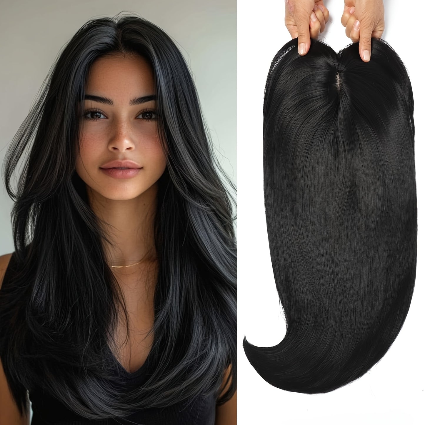 22-Inch (Approximately 55 Cm) Light Golden And Bleached Blonde Mixed Hair Top Synthetic Hairpiece with a Swiss Base And 3 Clips, Suitable for Thinning Hair And Gray Hair Loss.